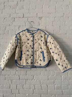 Electric & Rose Quilted Floral Jacket — Cream/Blue, Size XS, NWT